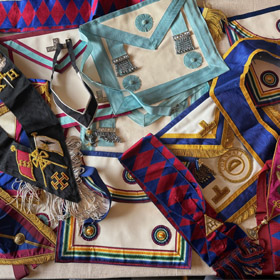 A curated collection of Masonic regalia items